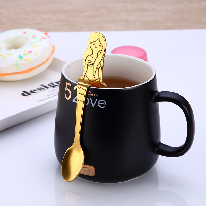 304 Stainless Steel Mermaid Coffee Spoons Scoop Hanging Coffee Spoon Teaspoon Sugar Moka Ice Cream Tea Spoon Tools