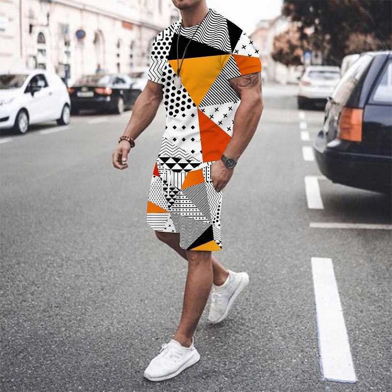 Men's Tracksuits shorts ultra-fine fabric tracking suit new summer men's T-shirt 2-piece set 3D printing comfortable and cool P230605