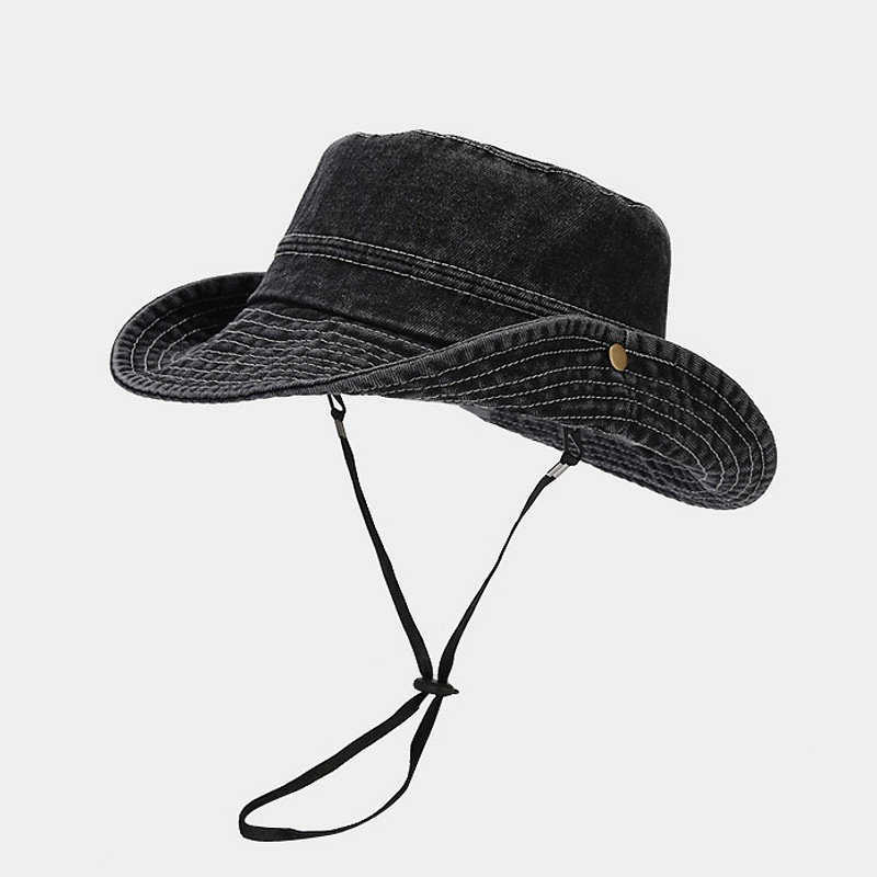 Wide Brim Hats Spring 2023 denim solid bucket fisherman outdoor travel sun hat for men and women 116 G230603