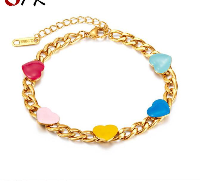 Simple all-in-one titanium steel love hand decorated fashion stainless steel color drip bracelet women