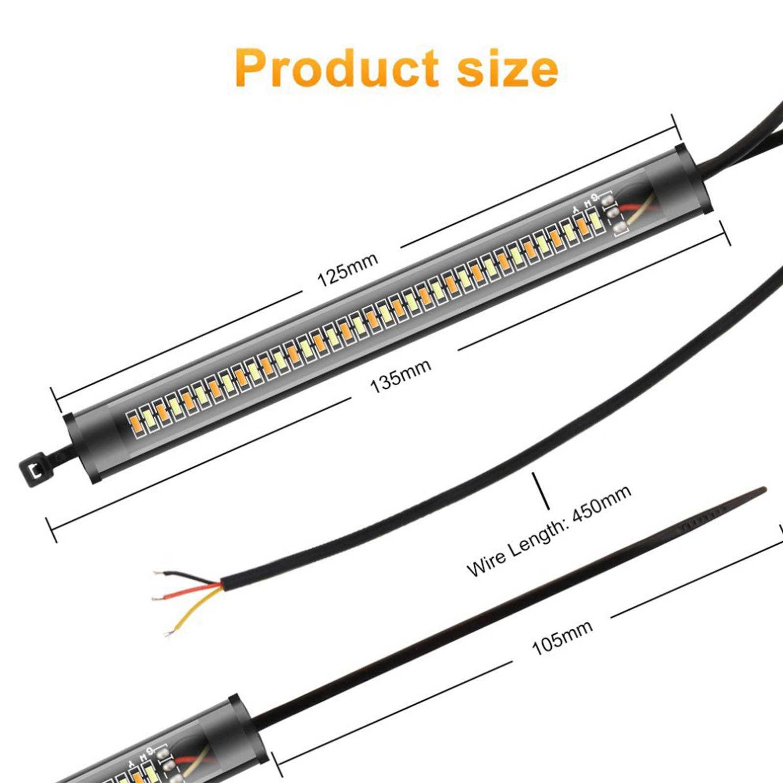 2024 12V Universal Motorcycle LED Turn Signal Light Turn Blinker Bright Strip Flashing Signal Fork LED Light Flowing Amber