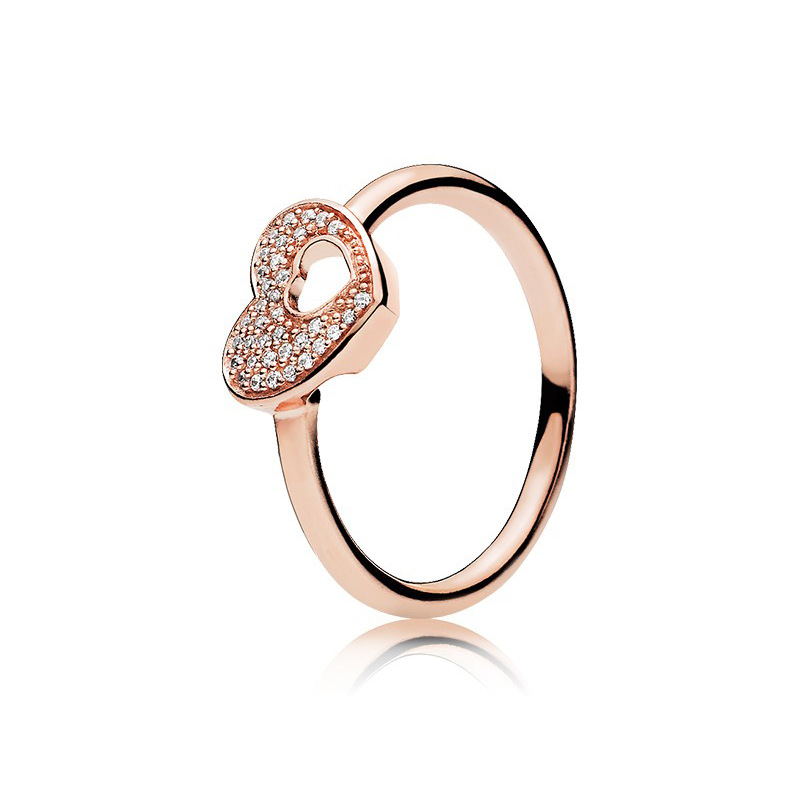 Pandora-925 Sterling Silver Rings Van Pandoradi's New Rose Gold Charm Glazed Fallen Leaf Ring Couple Ring