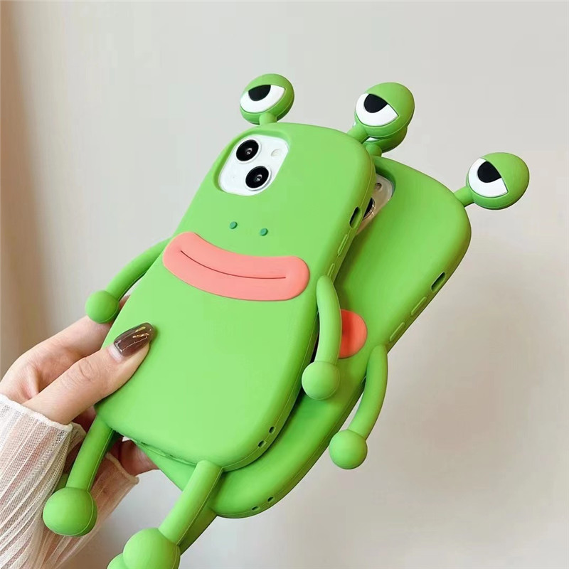 Grappige 3D Kikker Silicone Soft Phone Case Voor Iphone 14 Pro Max 13 12 11 Xs Xr X 7 8 plus 6 Se Leuke Cartoon Shockproof Bumper Cover