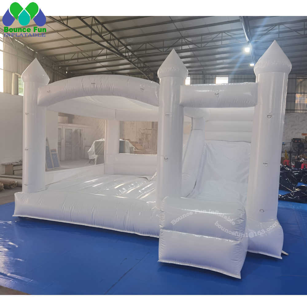 TARRET İLE TARİHLİ BEYAZ DÜĞÜN BOUNCE Evi Çocuklar ve Yetişkinler İçin Üst Şişirilebilir Bouncy Castle Slayt Combo