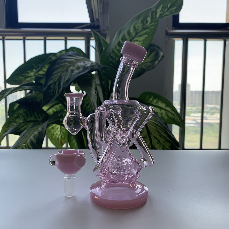 Återvinnare Bong Perc Hookah 7 -tums oljerigrör med rosa skålstillbehör