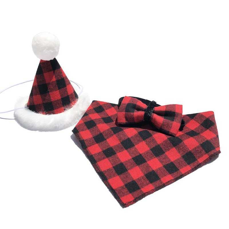 New Pet Christmas Party Supplies Dog Christmas Hat Pet Plaid Saliva Towel Cat Christmas Triangle Hat triangularDog bow Tie