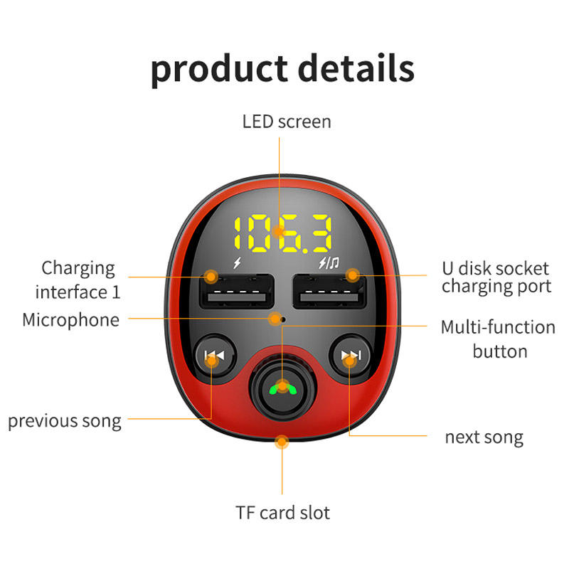 Fabriks grossistprismapp som växlar 2 USB -laddning U Disk TF Card Play Car FM Sändare Handsfree Car Kit Mp3 Player