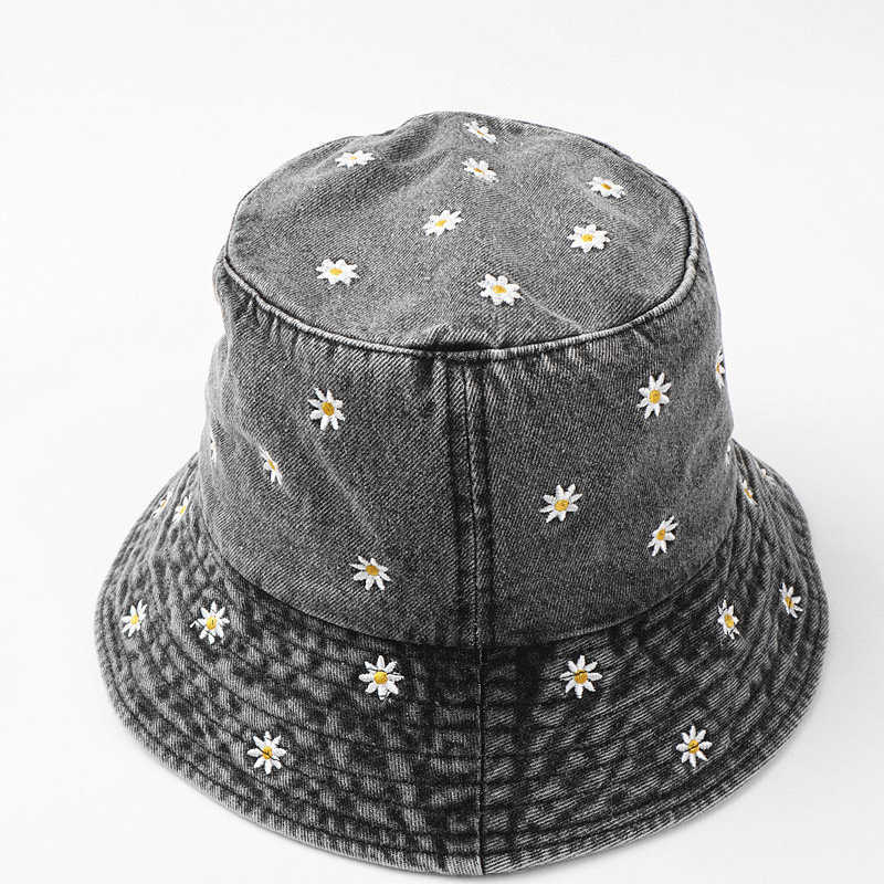 Breda Brim Hats 2023 Spring Cowboy Cartoon Flower Embroidery Bucket Fisherman Outdoor Travel Sun Hat Girls and Women 158 G230603