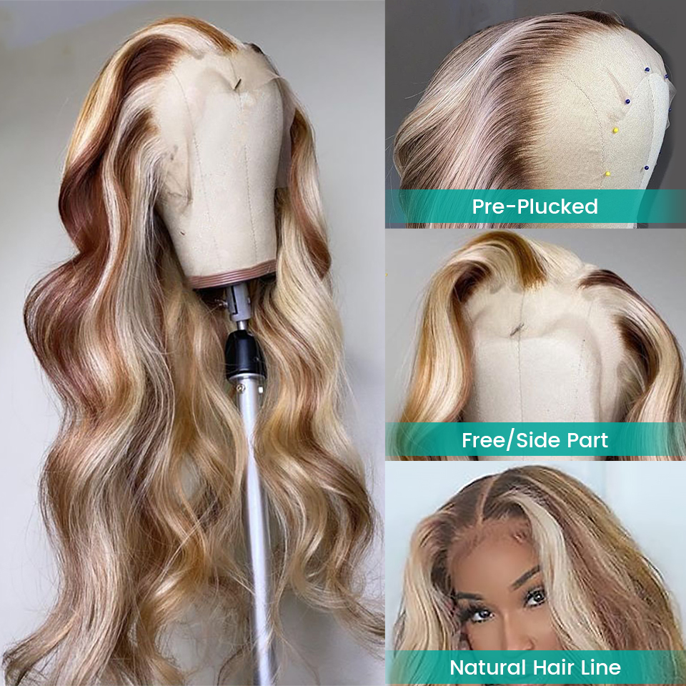 Perruque Lace Front Wig brésilienne de couleur Body Wave Honey Blonde Highlight Lace Frontal Wigs pour femme 40 pouces Full Hd sans colle synthétique Lace Wigs Cosplay