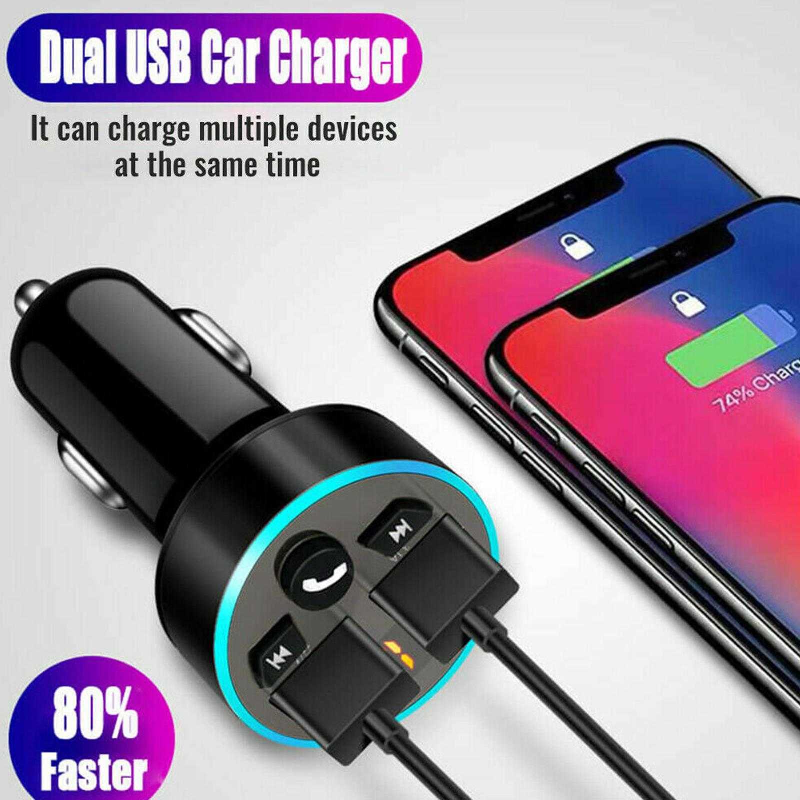 2024 Bil Charger FM Sändare Stereo Car MP3 Player 3.1A Fast Charging Charger Car Kit 5 Handsfree FM Modulator USB Dual Bluetooth