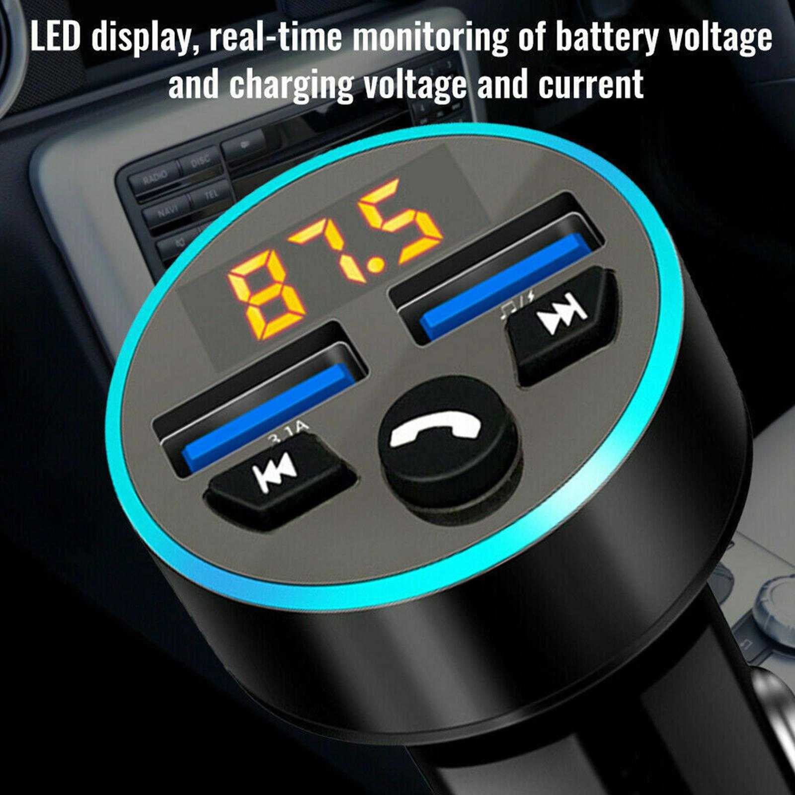 2024 Bil Charger FM Sändare Stereo Car MP3 Player 3.1A Fast Charging Charger Car Kit 5 Handsfree FM Modulator USB Dual Bluetooth