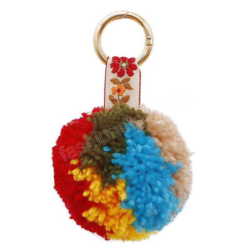 Bohemian Handwoven Colorful Plush Ball Keychain Women Bag Pendant Key Chain Portachiavi Accessori Wedding Party Jewelry Gift