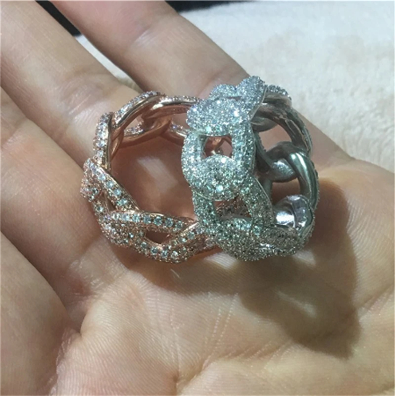 Vecalon Luxury Hiphop Ring 925 sterling silver Pave AAAAA Cz Stone Statement Fedi nuziali donna uomo Croce gioielli