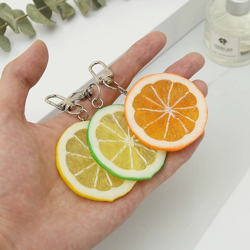 Creative Cartoon Simulated Lemon Slices Model Geometric Keychain for Women Girls Fruit Series Car Bag Accessories Key Ring