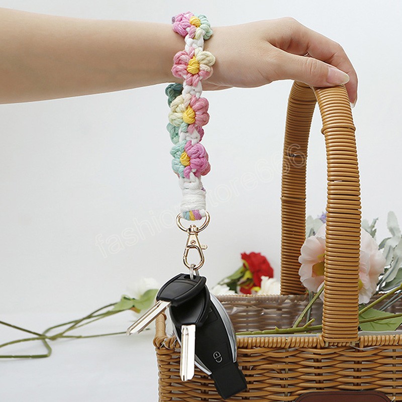 Daisy Flower Macrame Bristlet Клавиатура бого бого бого бого богемного ключа на запястье на запястье