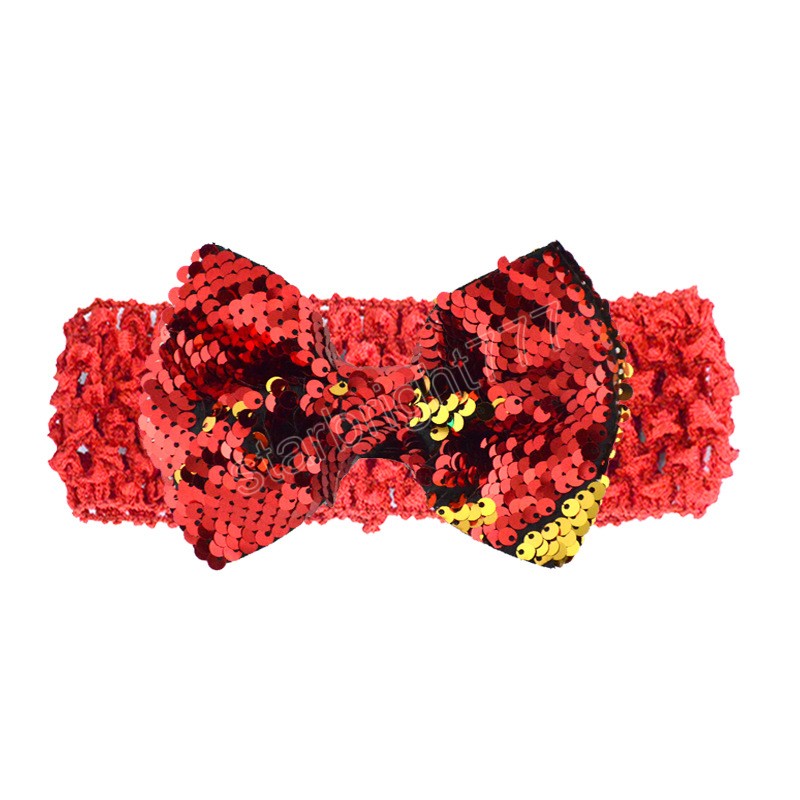 Solid Color Crochet Weave Elastic Hairband Baby Girls Glitter paljetter Bowknot pannband Butik Bågar barn huvudbonader