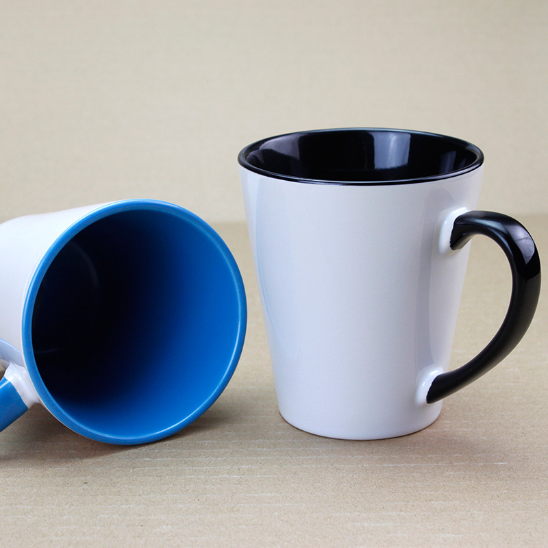 12oz Sublimation Blank Ceramic Mug Heat Transfer Tumbler Coffee Tea Milk Mug Conic Color Drinking Cup With Handle DIY