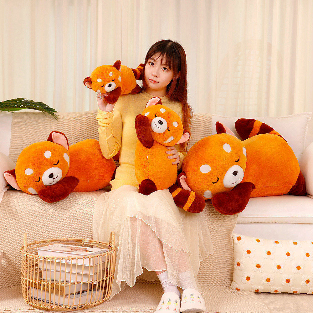 Hot 35-90cm Fluffy Hair Red Raccoon Peluche Ripiene Anime Figure Doll Cartoon Sdraiato Plushies Throw Pillow Kids Girls Gift