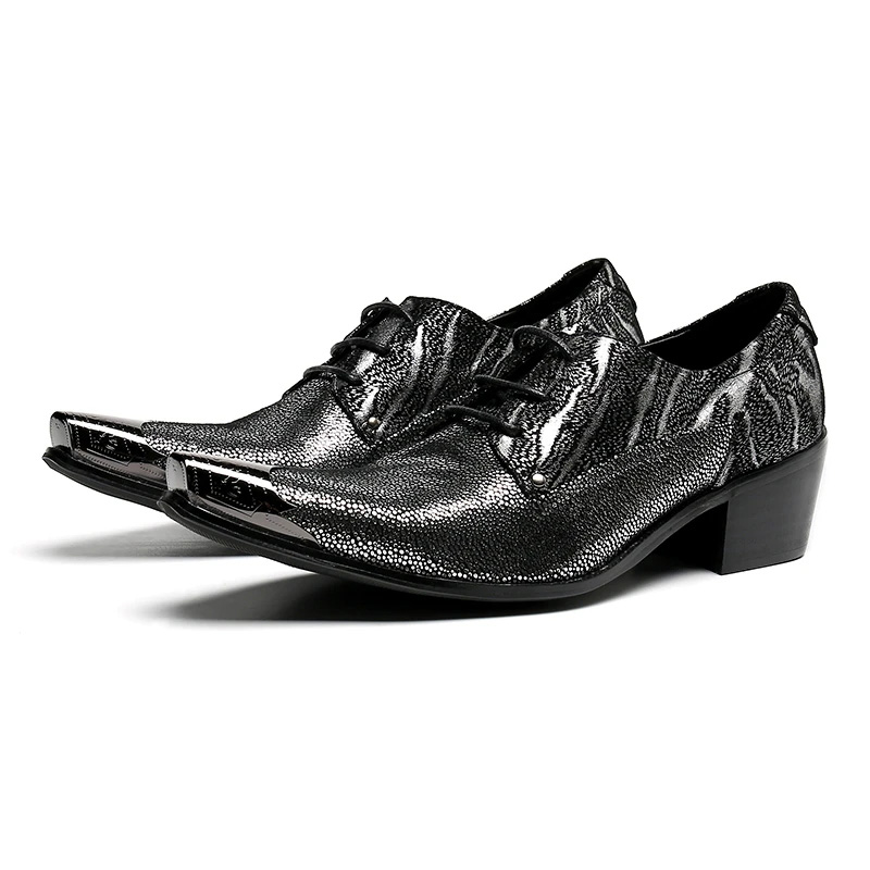 6 cm High Heels Herrenschuhe Spitze Metallkappe Echtes Leder Kleid Schuhe Männer Schwarz Business/Party Zapatos Hombre, 38-46