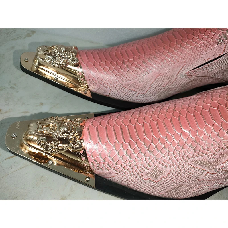 Männers handgefertigte goldene Eisenzehen rosa Lederkleid Slip auf Party Hochzeitsschuhen für Big Dre Schuh