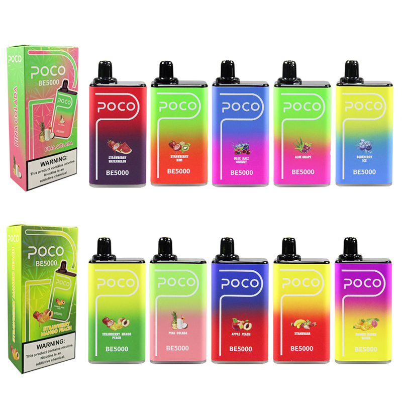 POCO BE 5000 zaciągnięć elektroniczny papieros jednorazowy vape akumulator cewka z siatką z 15ml vape pod 5 sztuk wyświetlacz lokalny magazyn w usa