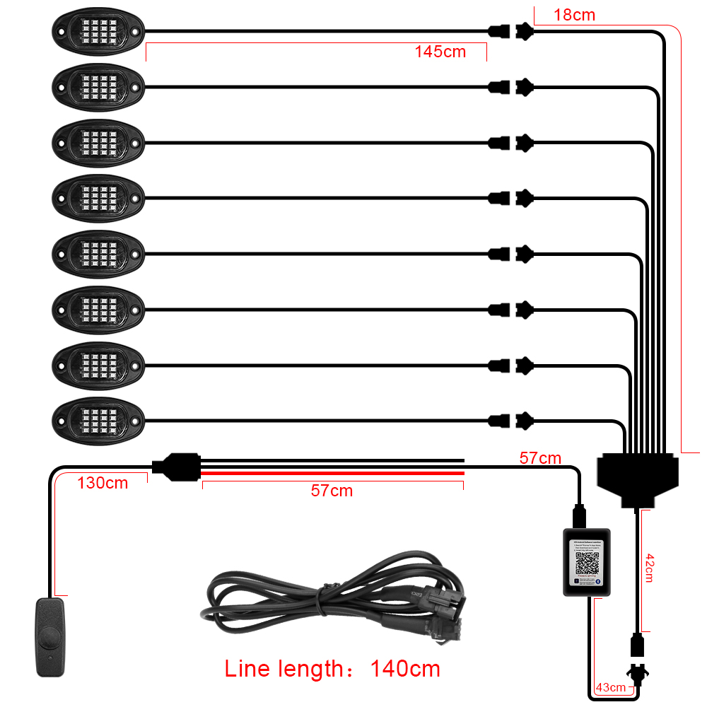 LED LED LIDY ROCK HINC SYNC BLUETOOTH Control 8 w 1 RGB Podwozie Lekkie podwładne dla Jeep off-Road Truck Boat SUV