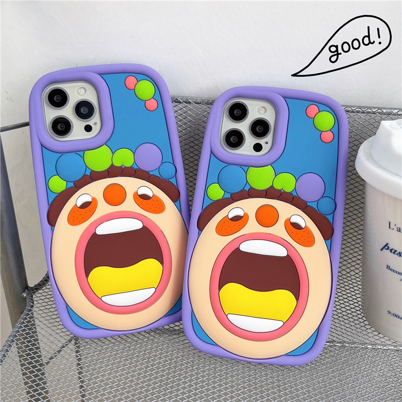 Wholesael Free DHL 3D Soft Blue Big Mouth Boy Phone Case for iPhone 14Pro Max 13Plus 12 11 X XR/XS ins style care