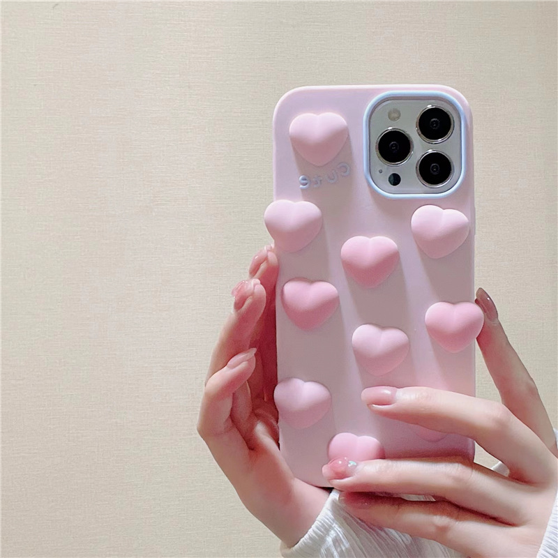 Vente en gros gratuit DHL 3D mignon coeur d'amour en silicone rose pour iPhone 14 Pro Max 11 12 13 X XS Max XR 7 8 Plus dessin animé mignon couverture arrière souple