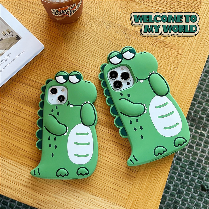 Whosael free DHL 3D Green Crocodile Shape Silicone Phone Case For iPhone 14 Pro Max 11 12 13 X XS Max XR 7 8 Plus Cute Cartoon Soft Back Cover