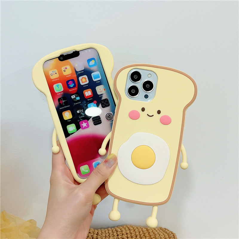 DHL grátis por atacado 3D Egg Bread Toast Silicone Phone Case For iPhone 14 Pro Max 11 12 13 Pro Max Cute Cartoon Shockproof Soft Back Cover