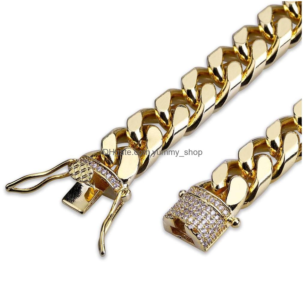 Chain Fashion Gold White Mens Hip Hop Cuban Link Bracelet  Rock Rapper Wristband Jewelry Wrist Chains Gift For Boys Drop Delive Dhlc2