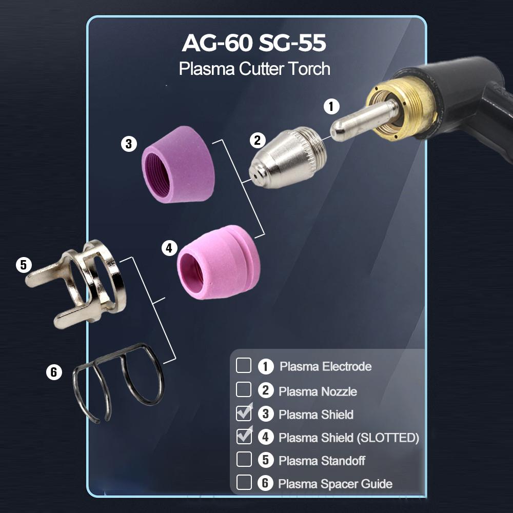 Mondstukken AG60 SG55 WSD60 Plasma Torch Shield Cup Plasma Snijmachine Accessoires AG60 SG55 PKG/10