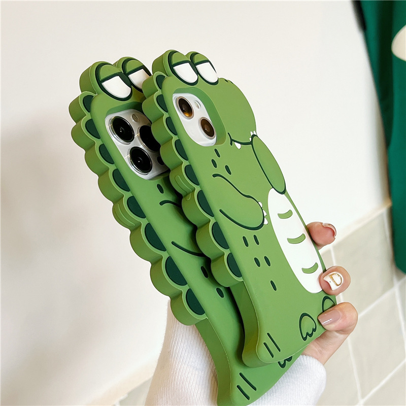 Whosael free DHL 3D Green Crocodile Shape Silicone Phone Case For iPhone 14 Pro Max 11 12 13 X XS Max XR 7 8 Plus Cute Cartoon Soft Back Cover