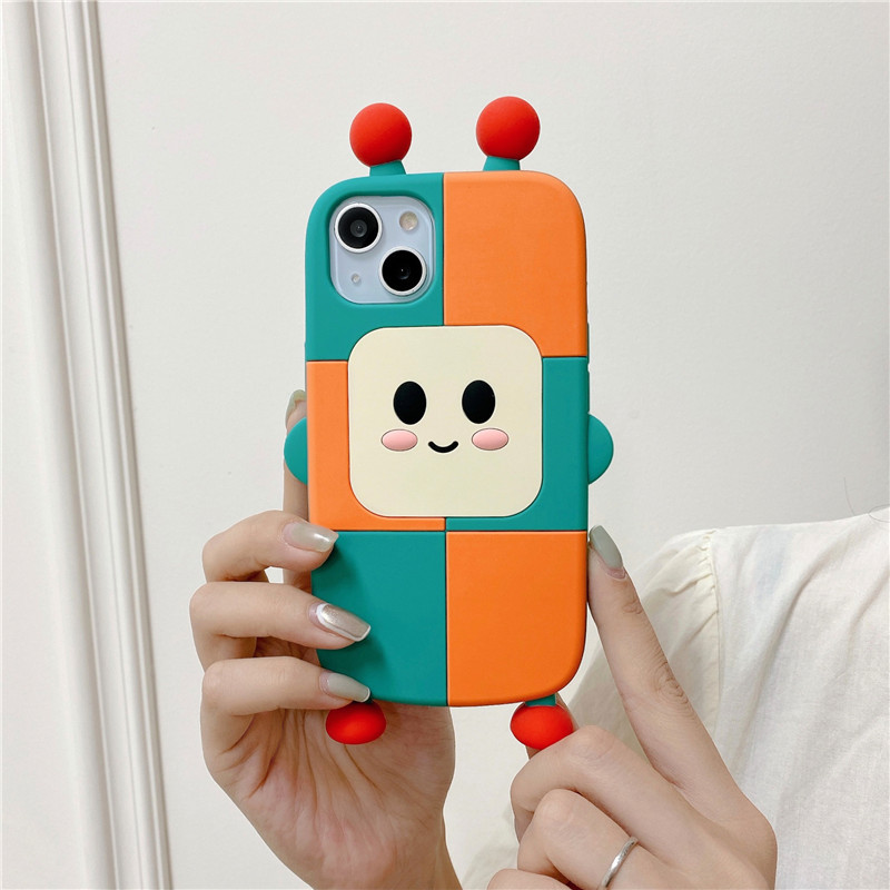 DHL gratuit en gros 3D Cute Cartoon Geometry Robot Phone Case pour iPhone 14 Pro Max 11 12 13 Pro Max Antichoc Soft Back Cover