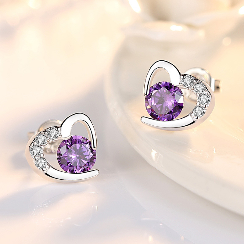 Pendiente de diseñador Pendiente de corazón de plata 925 para mujer Pendiente de cristal brillante Pendiente de diamante Joyería de lujo para mujer