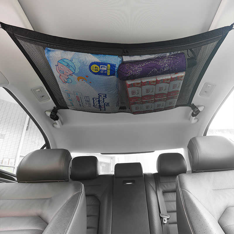 Nouveau SUV Car plafond rangement filet Pocket Car Sac de toit intérieur Cargo Net Sags en mailles respirantes Auto Aclai de rangement accessoires intérieurs