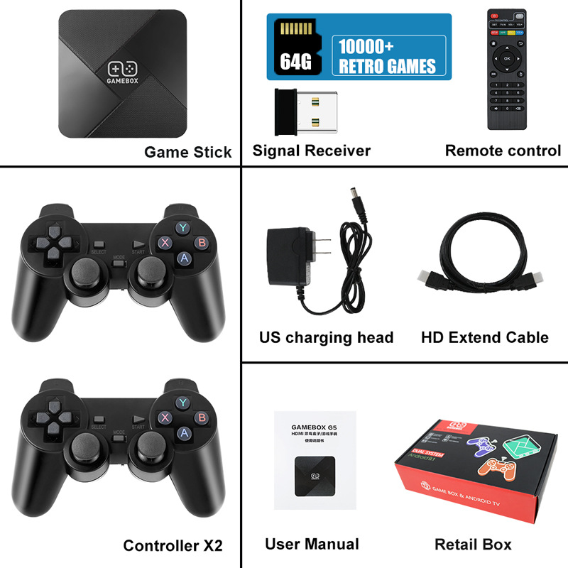 Game Box G5 Home Console videogiochi Dual System 4K HD Built-in 16 GB 50000 giochi Wireless Dual Joystick 50 Simulatori PSP N64
