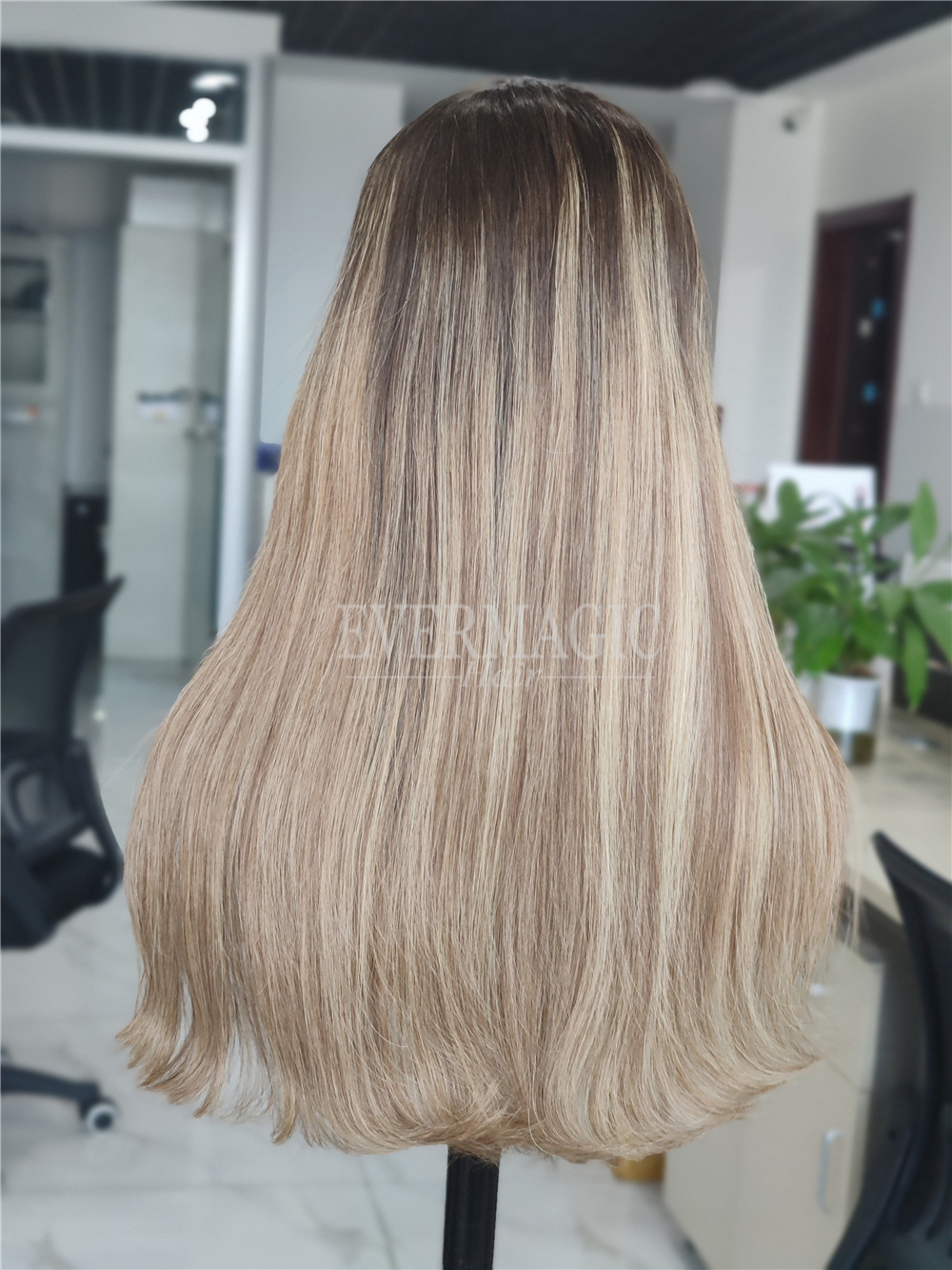 Evermagic nenhum em camadas frente do laço perucas de cabelo humano balayage destaque platina loira super natural linha de cabelo