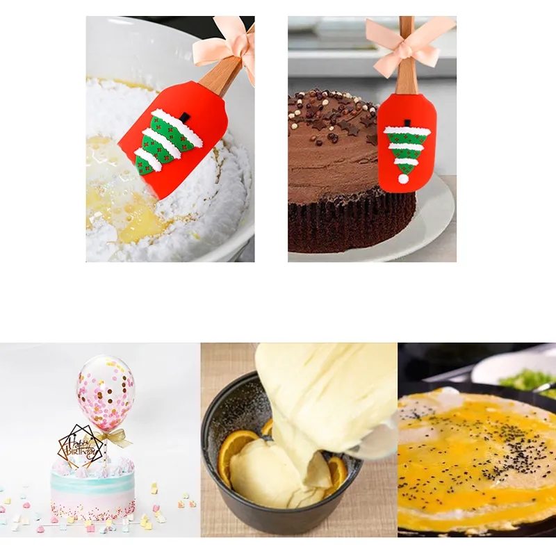 Espátula de silicona de Navidad Lindo Papá Noel Cake Batter Scraper Cake Cream Butter Espátula Mezcla Batter Scraper Brush Herramienta para hornear