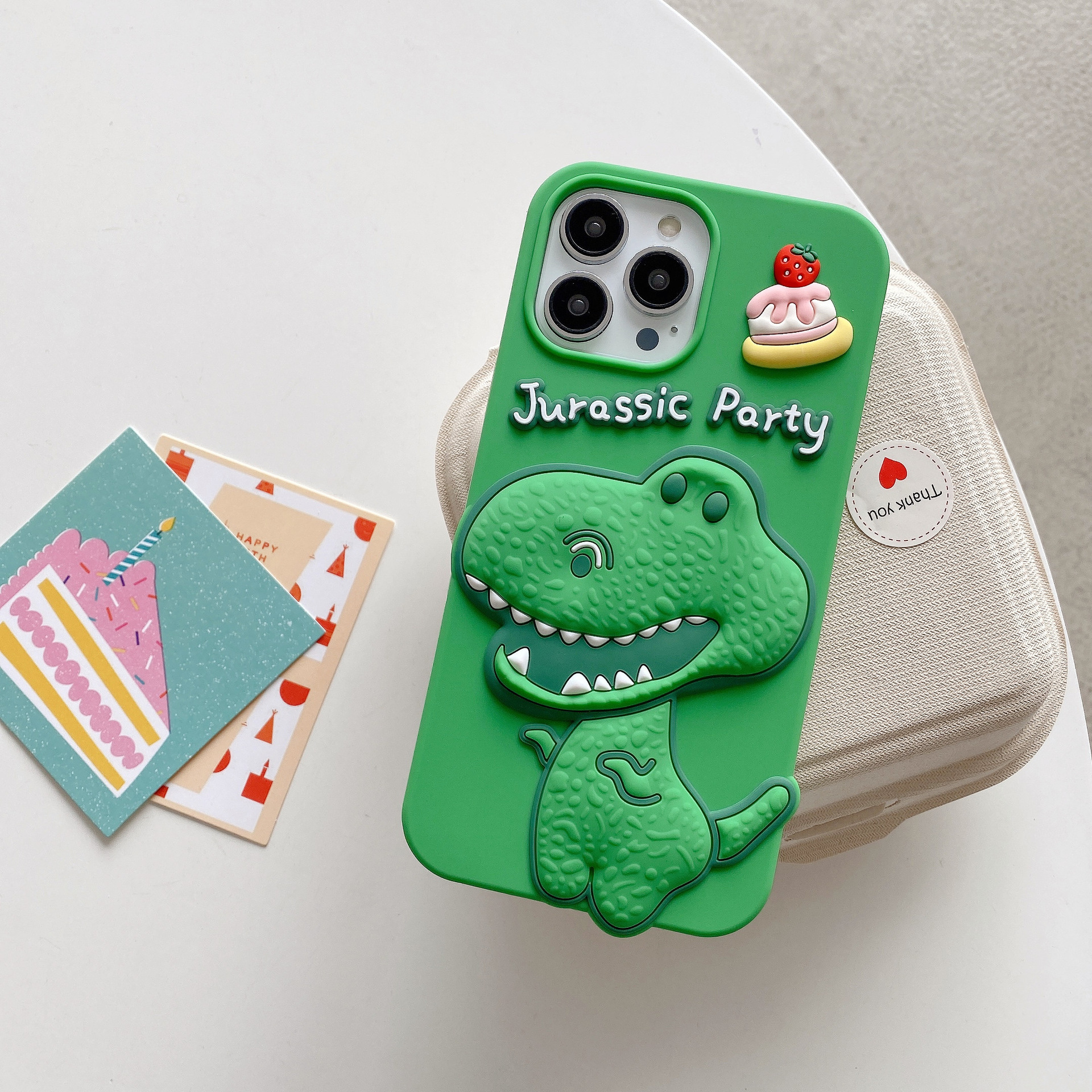 Wholesael kostenlose DHL stoßfeste Handyhülle für iPhone 11 12 ProMax 13 14 14Pro Max 3D-Cartoon niedlicher Korea-Kuchen-Dinosaurier weiche Silikon-Gummi-TPU-Abdeckung