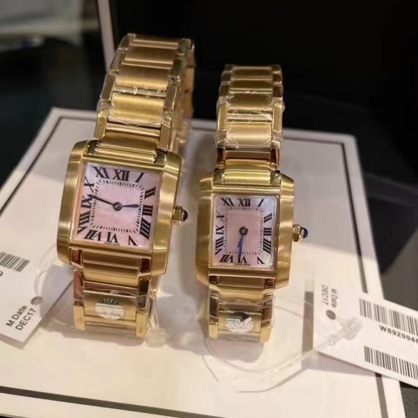 hoge kwaliteit mannen vrouw quartz horloge vrouwelijke vierkante horlogekast roze wijzerplaat stalen band horloges 5302381