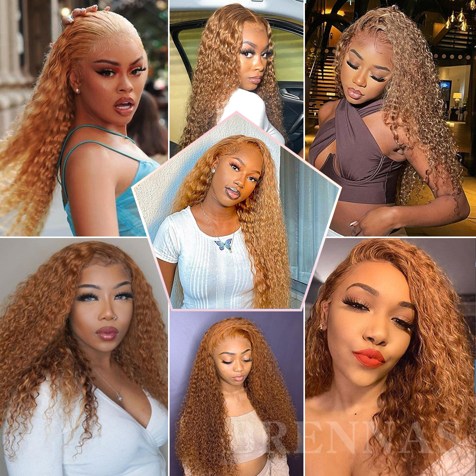 Brazilian Honey Blonde Curly Lace Front Wig Brown Kinky Curly 13x4 Lace Frontal Wigs For Black Women Blue /Red Gluess Synthetic Deep Wave Wig Cosplay