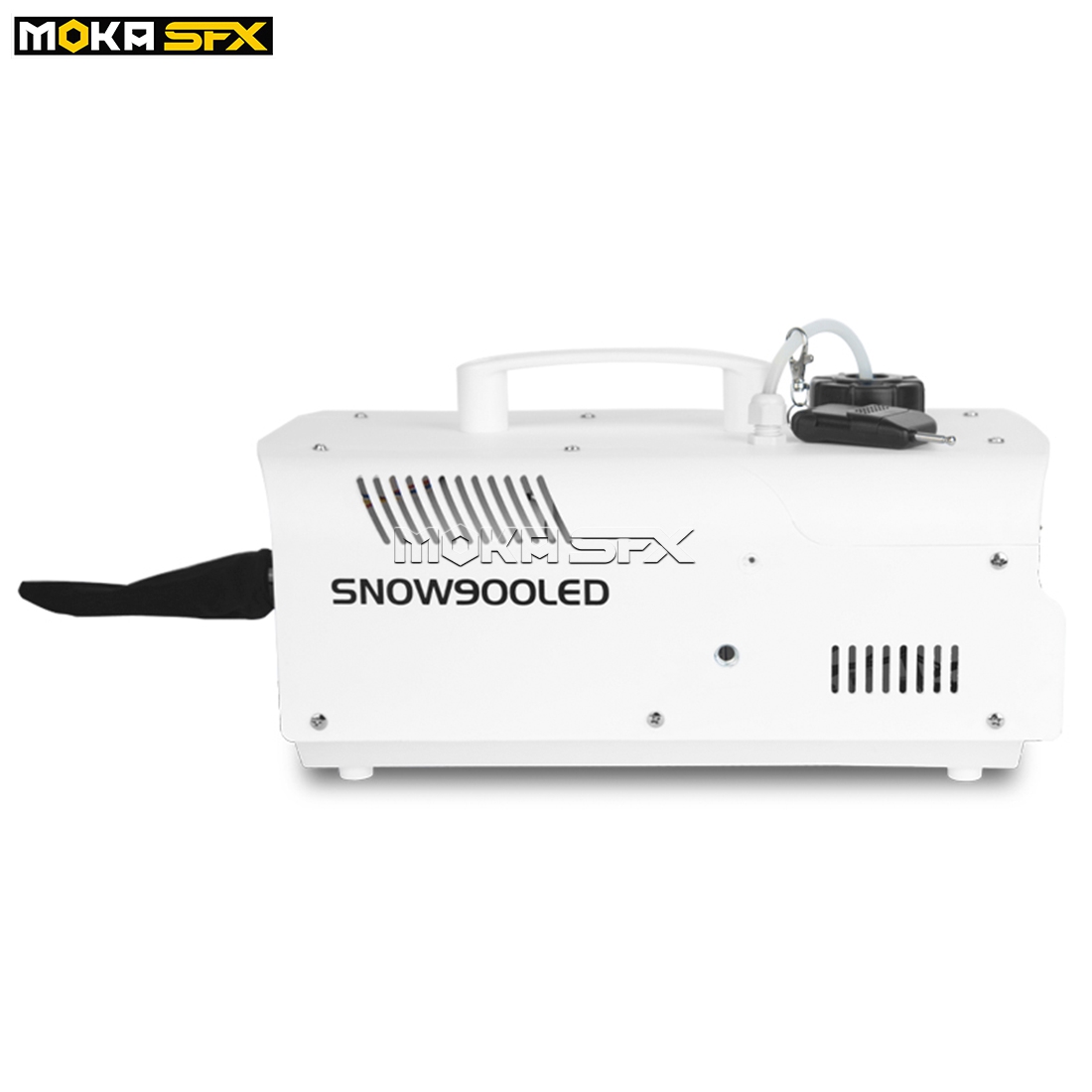 MOKA LED 6x3W RGB 3 i 1 900W Snömaskin Fjärrkontroll inomhus snöframställningsmaskin för semesterfirande bröllopsfilmer partyffekt
