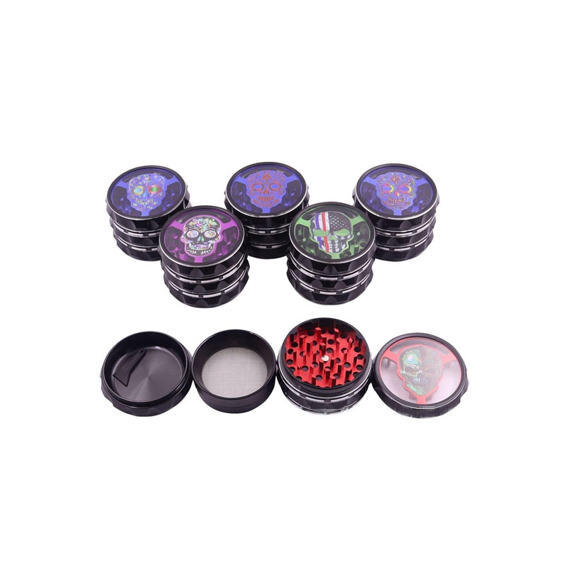 Newest Colorful Aluminium Alloy 63MM Smoking Skull Pattern Dry Herb Tobacco Grind Spice Miller Grinder Crusher Grinding Chopped Hand Muller Cigarette Holder