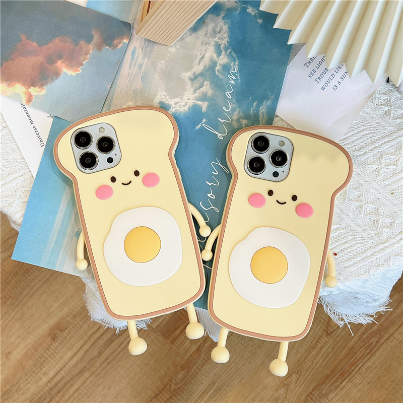 DHL grátis por atacado 3D Egg Bread Toast Silicone Phone Case For iPhone 14 Pro Max 11 12 13 Pro Max Cute Cartoon Shockproof Soft Back Cover