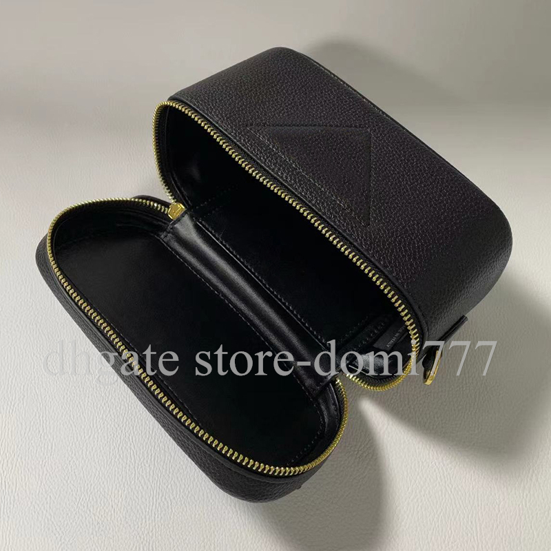 High-Quality Fashion Women's Litchi Texture Make Up Bag with Gold Letters LOGO Cosmetic Bags without Box