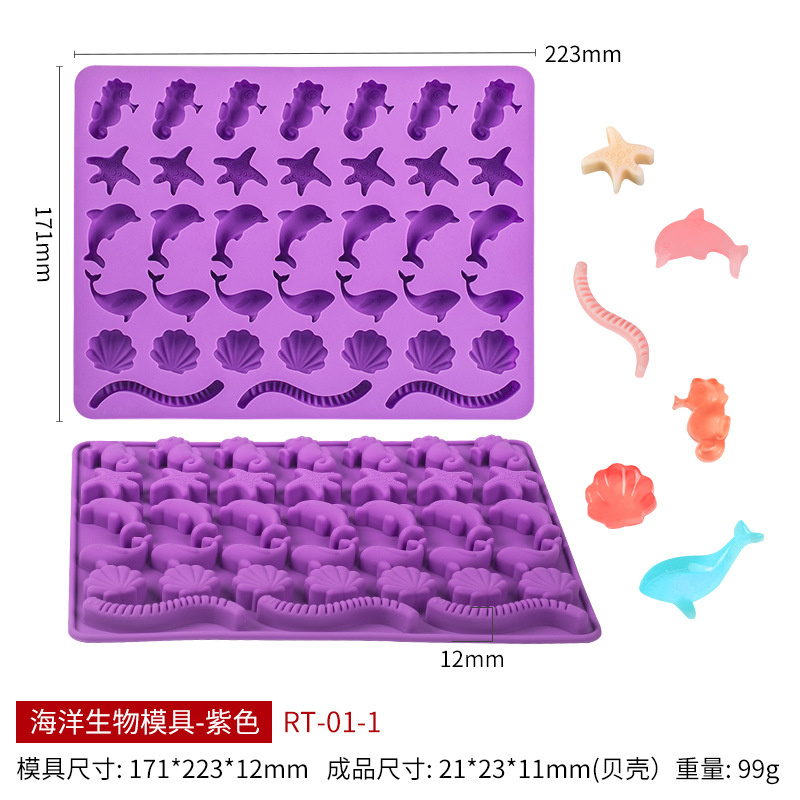 Silicone Sea Animal Gummy Mold Fish Dolphin Starfish Seahorse Shaped Chocolate Jelly Candy Fondant Mould Baking Decorating Tools