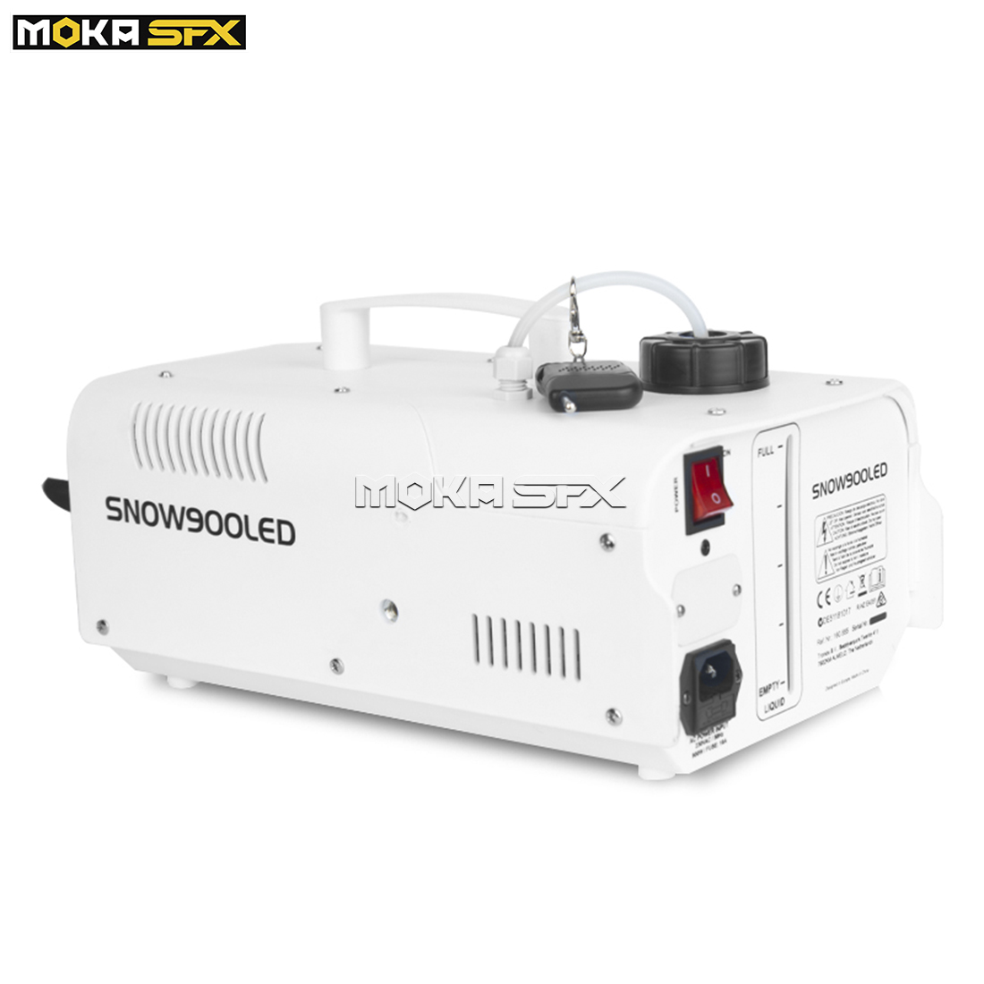 MOKA LED 6x3W RGB 3 i 1 900W Snömaskin Fjärrkontroll inomhus snöframställningsmaskin för semesterfirande bröllopsfilmer partyffekt