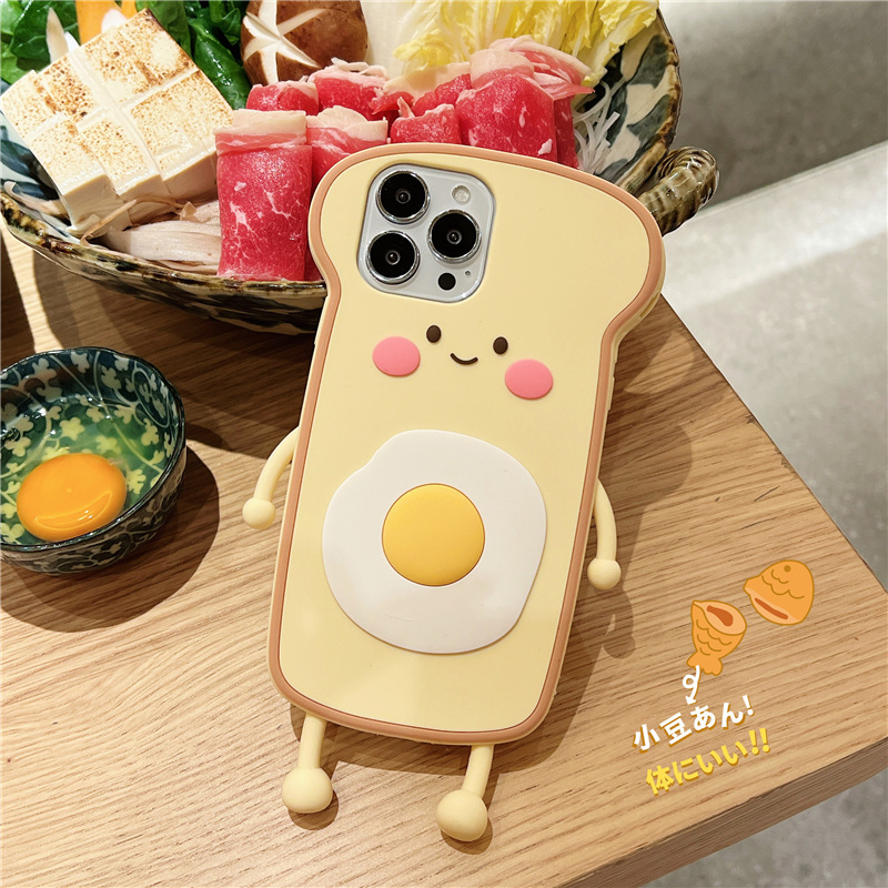 DHL grátis por atacado 3D Egg Bread Toast Silicone Phone Case For iPhone 14 Pro Max 11 12 13 Pro Max Cute Cartoon Shockproof Soft Back Cover
