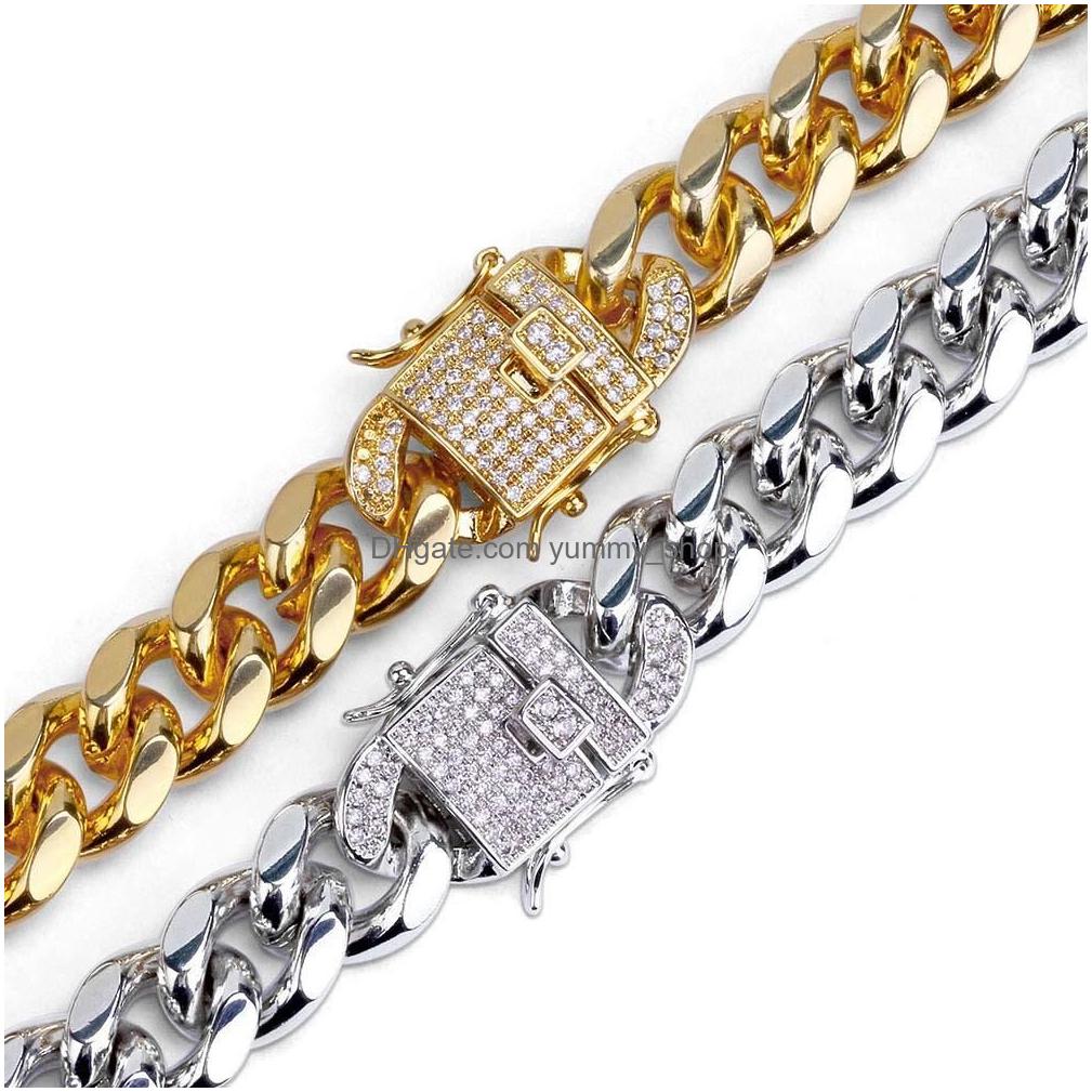 Chain Fashion Gold White Mens Hip Hop Cuban Link Bracelet  Rock Rapper Wristband Jewelry Wrist Chains Gift For Boys Drop Delive Dhlc2